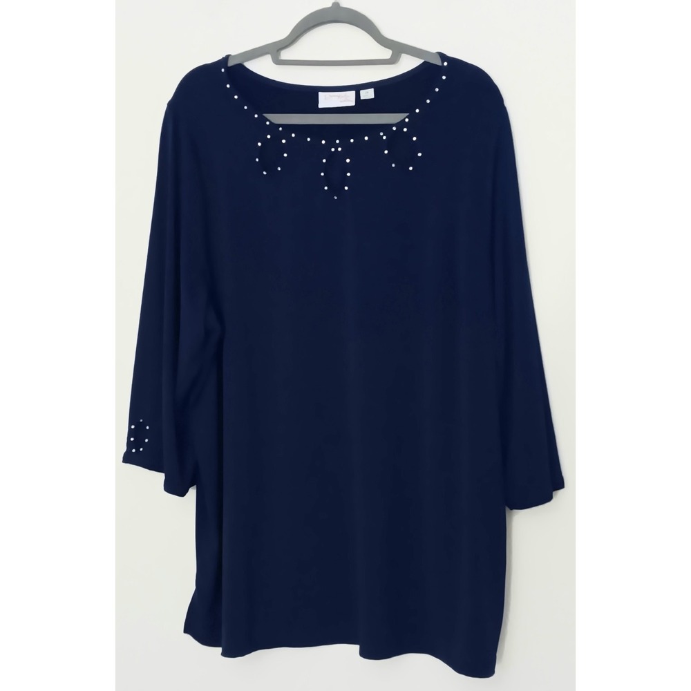 Quacker Factory Dream Knits Blouse Women's Size 2X Blue Beaded Pre-owned